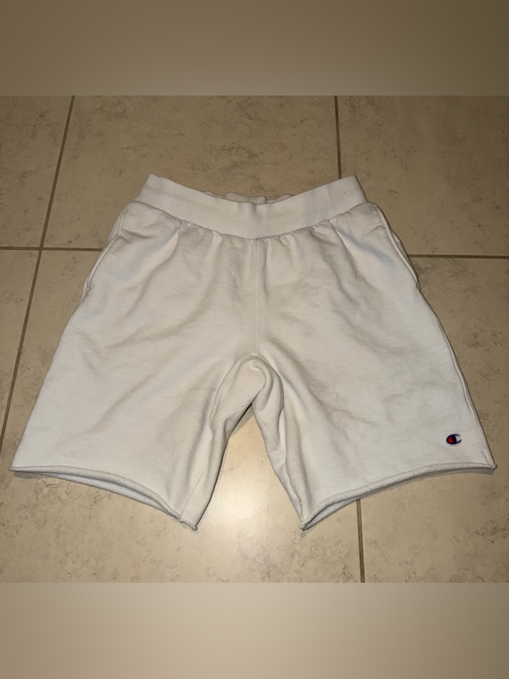 Champion Reverse Weave Cut-Off Shorts - White - Men's Large
